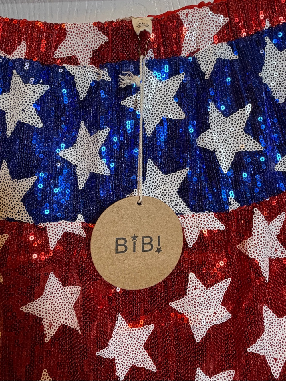 ✨ New with Tags (NWT) BiBi Sequin American Flag Tiered Skirt in Size XL. - Picture 6 of 10